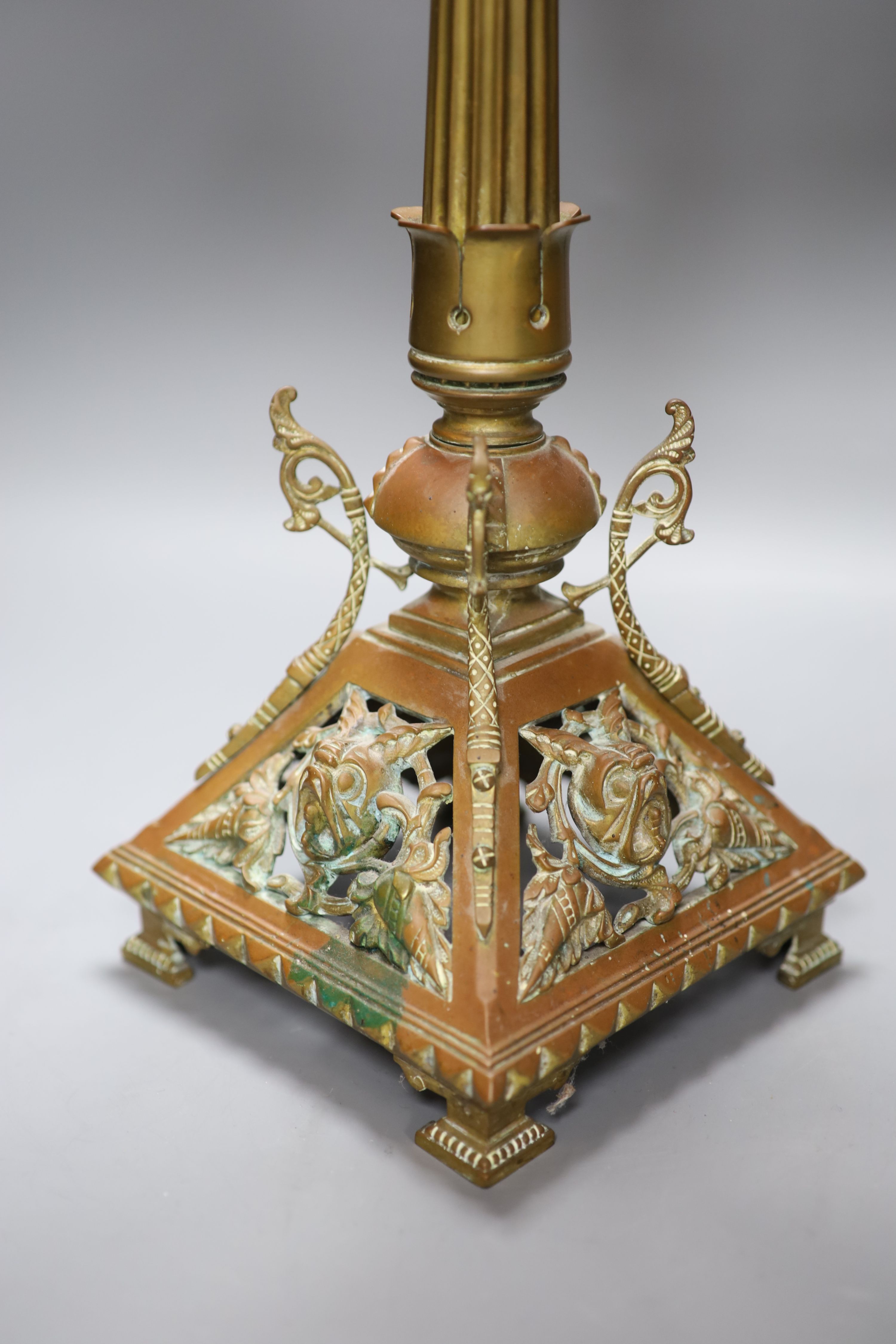 A late 19th century five light gilt bronze candelabrum, in the manner of Dresser, height 57cm